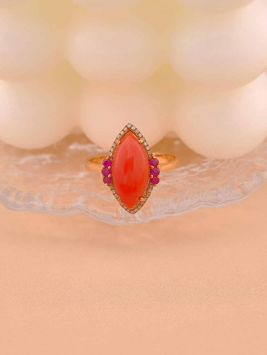 Natural Red Coral Ring