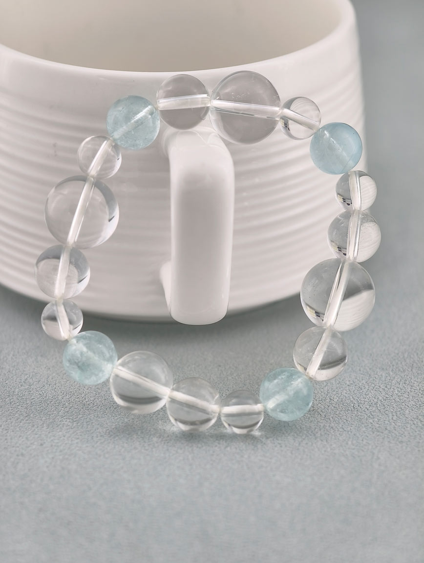 Natural Clear Quartz and Aquamarine Bracelet