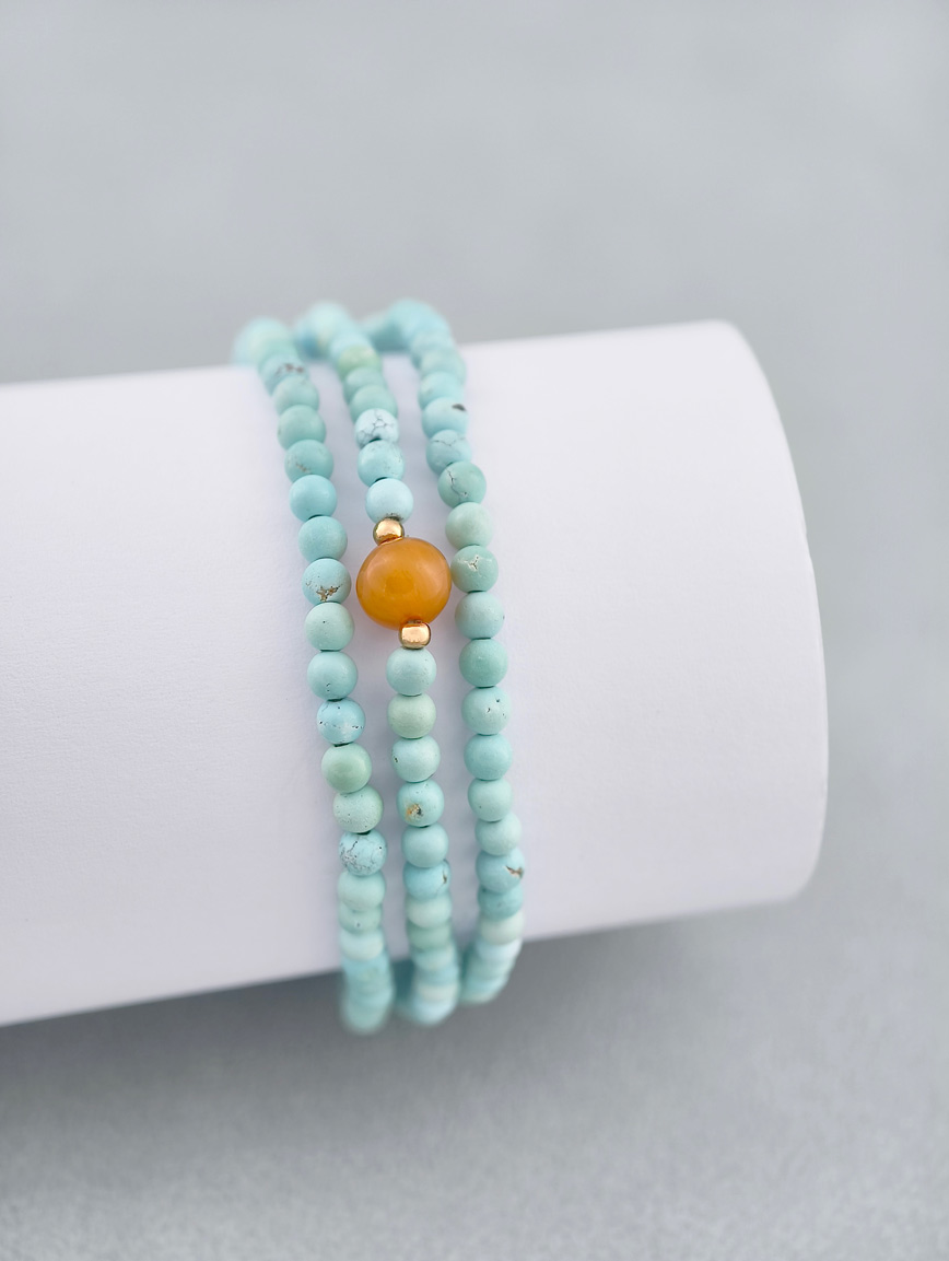 Natural Turquoise and Beeswax Three-Wrap Bracelet