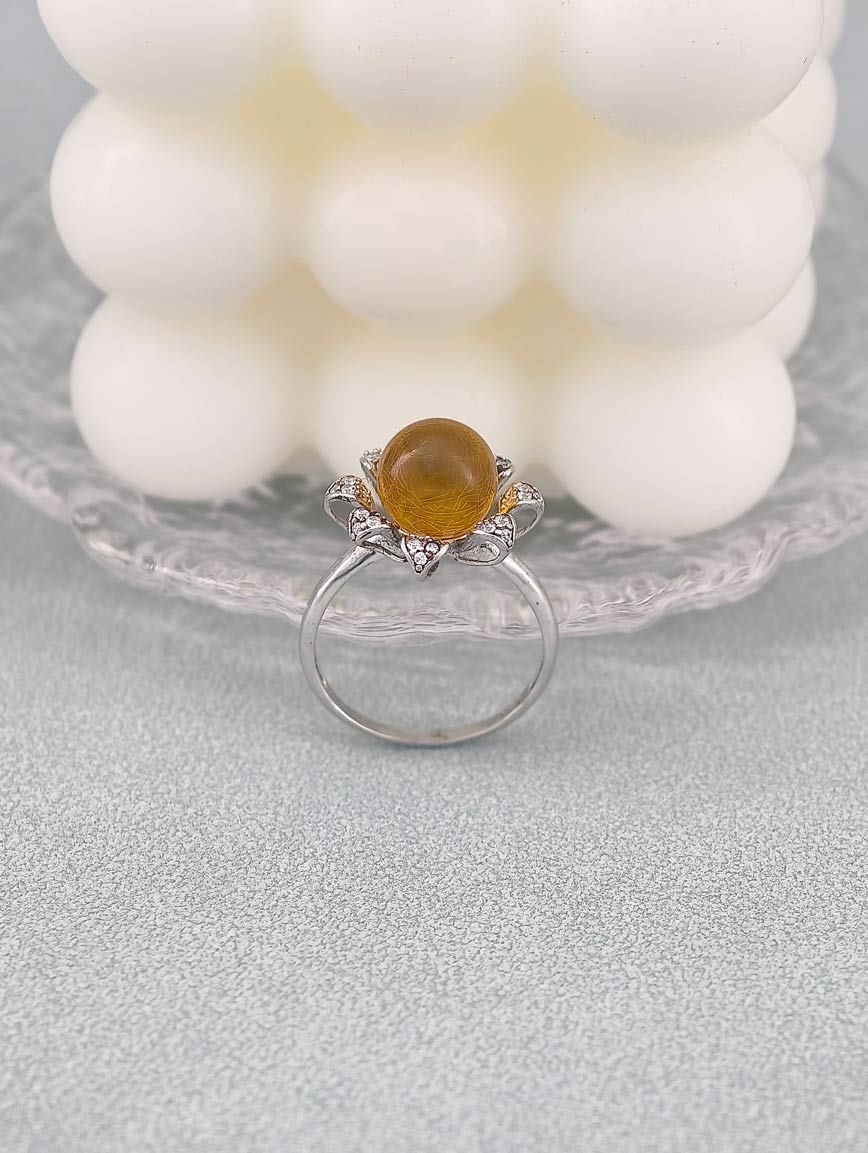 Natural Golden Blue Amber Design Ring