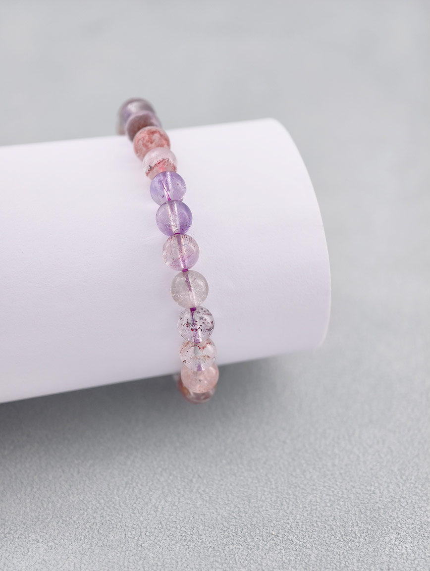Natural Super Seven Round Bead Bracelet