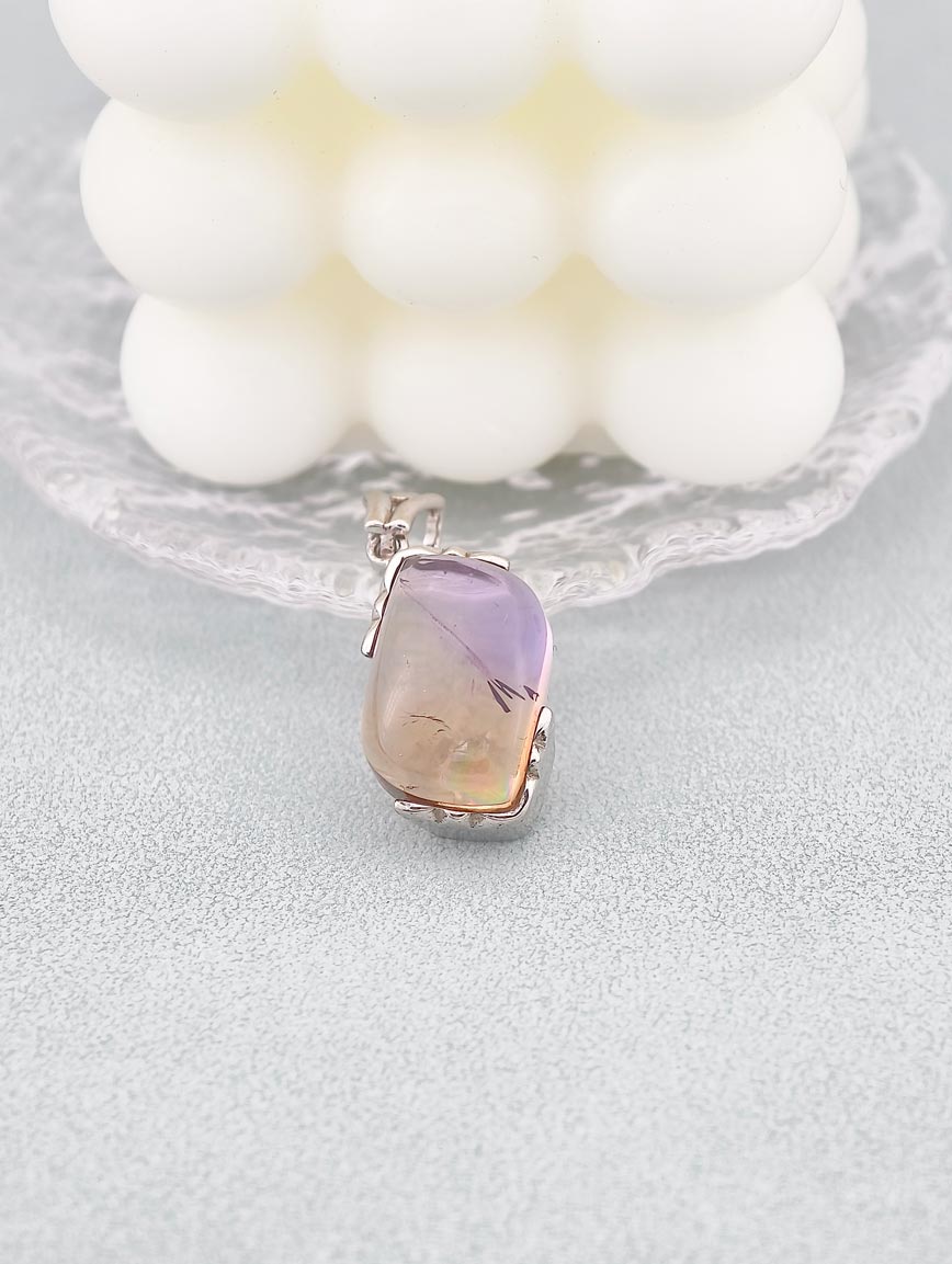 Natural Ametrine Simple Style Sterling Silver Pendant