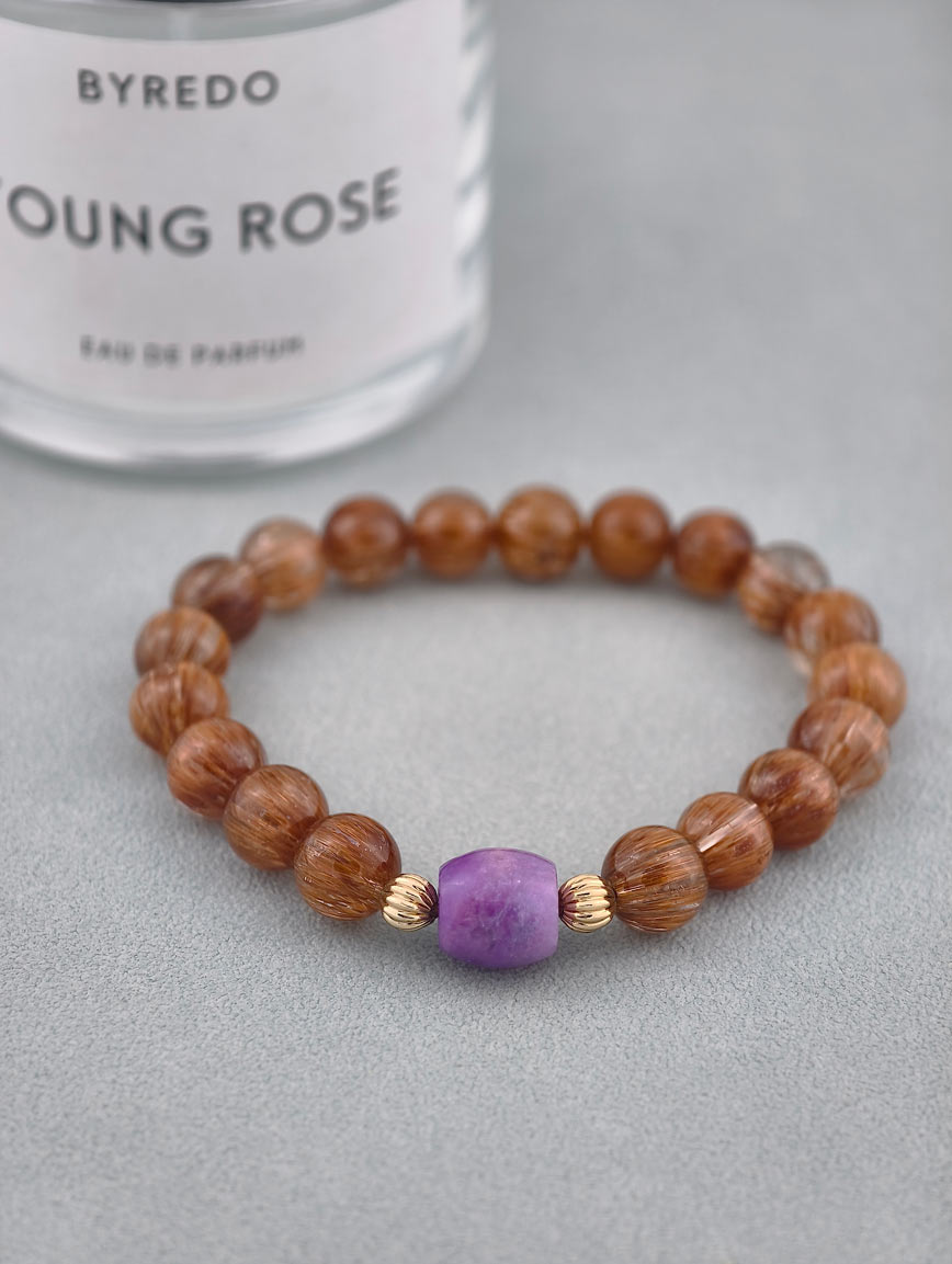Natural Copper Rutilated Quartz and Sugilite Bracelet