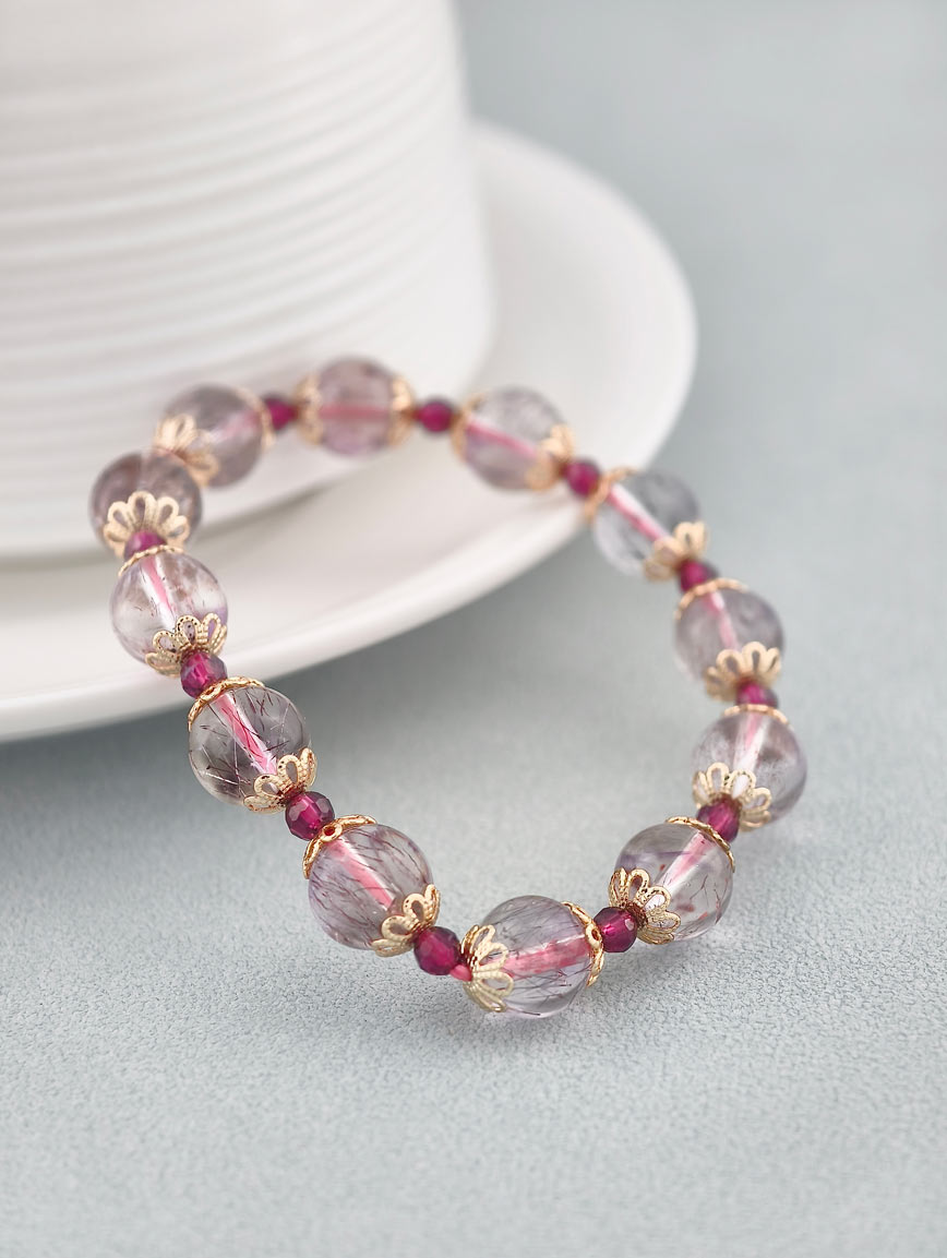 Natural Super Seven and Garnet Delicate Style Bracelet