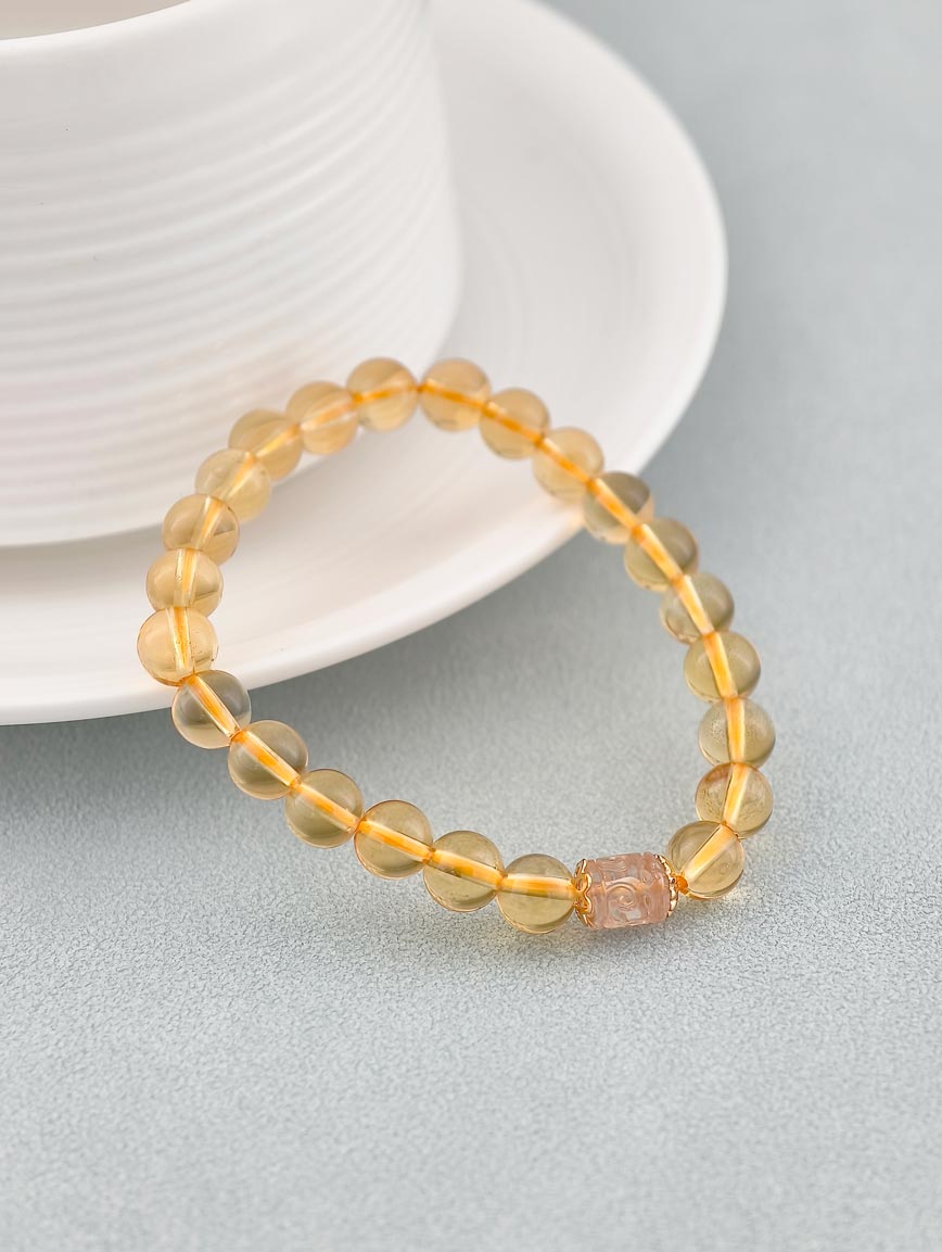 Natural Citrine and Yellow Tourmaline Lucky Bead Bracelet