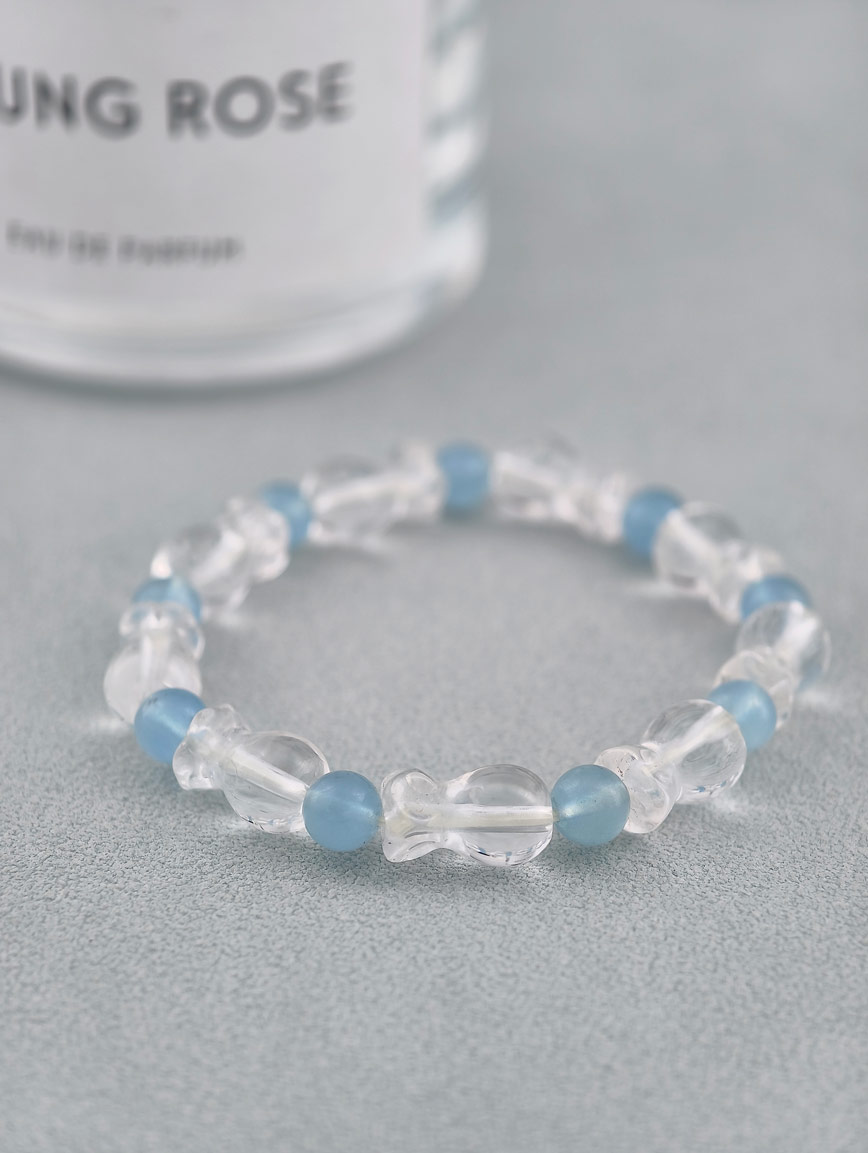 Clear Quartz Lucky Bag and Aquamarine Bracelet