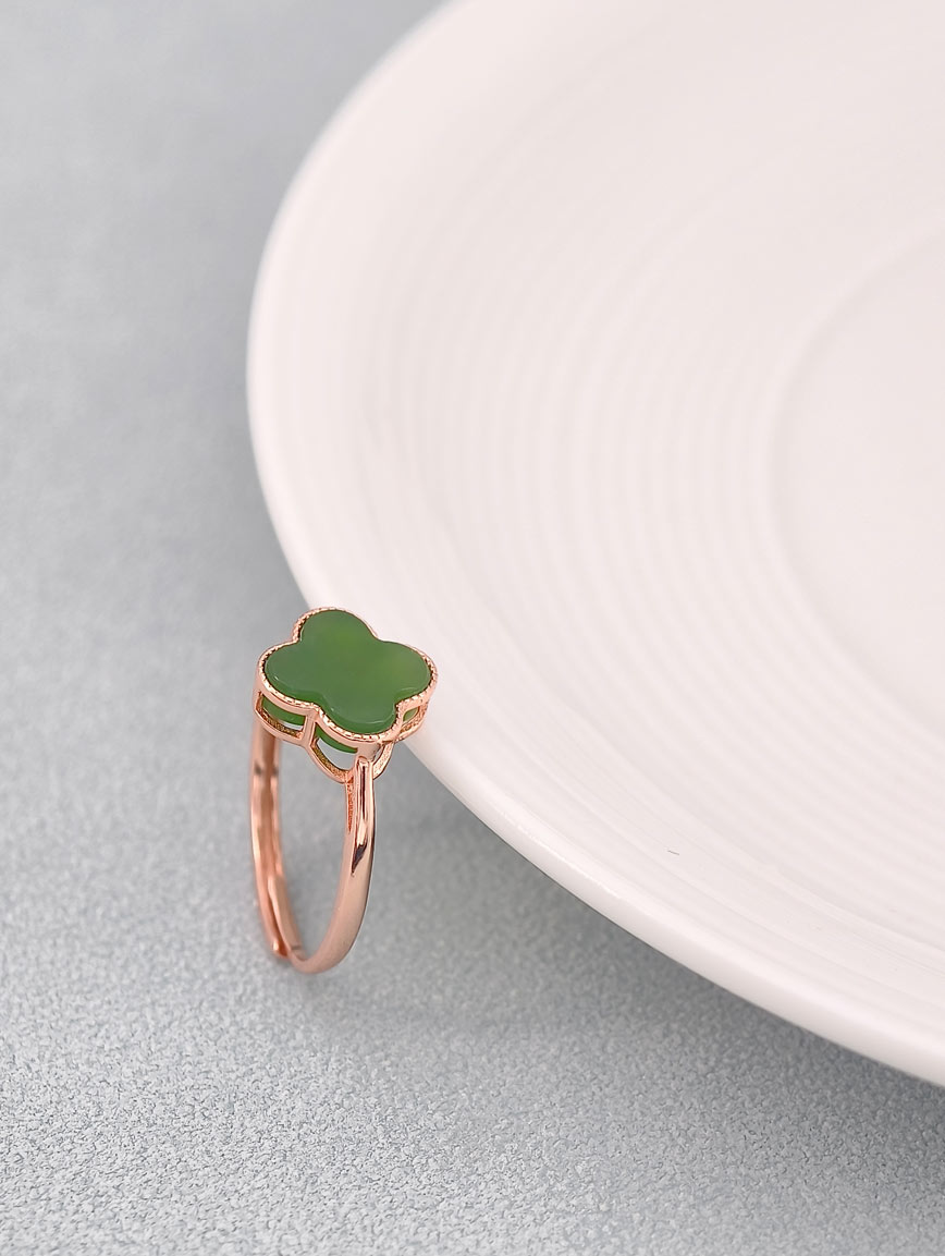 Natural Four Leaf Clover Jasper Ring