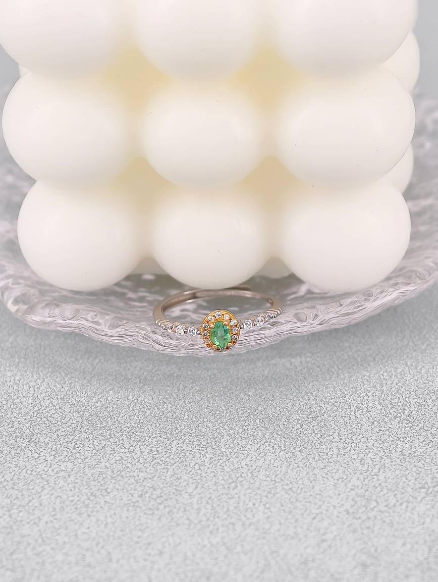 Gold Plated Sterling Silver Natural Emerald Design Ring