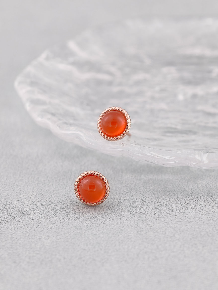Natural South Red Agate Simple Style Sterling Silver Earrings