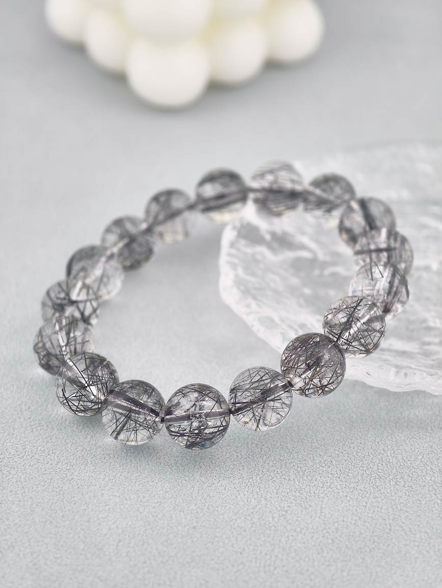 Natural Black Rutilated Quartz Bracelet