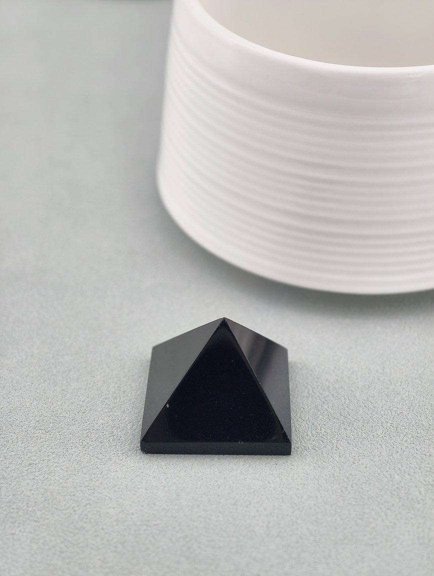 Natural Black Agate Pyramid Ornament