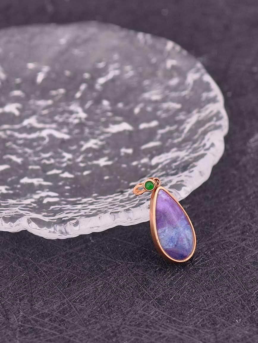 Natural Water Drop Sugilite Sterling Silver Pendant