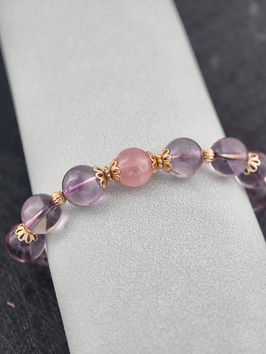 Natural Amethyst and Rose Quartz Delicate Style Bracelet