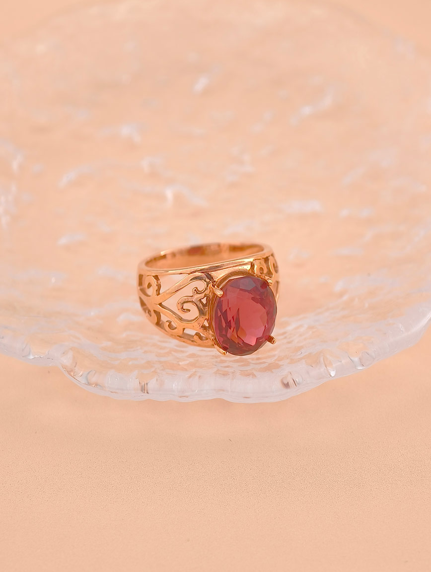 18k Gold Inlaid Oval Tourmaline Ring