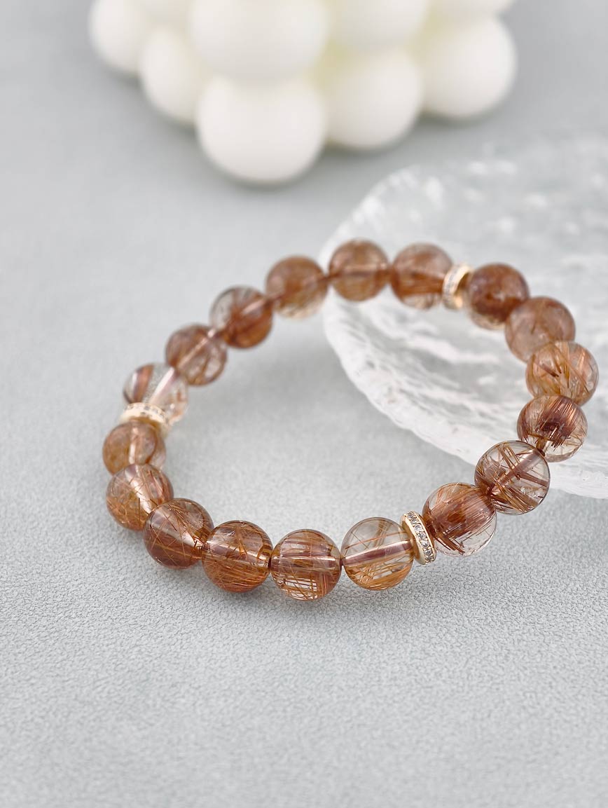 Natural Copper Rutilated Quartz Exquisite Style Bracelet