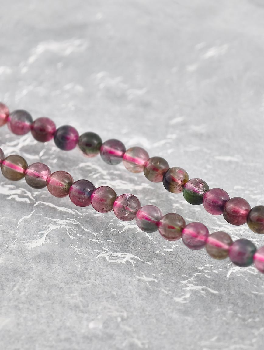 Natural Watermelon Tourmaline Three-Wrap Bracelet