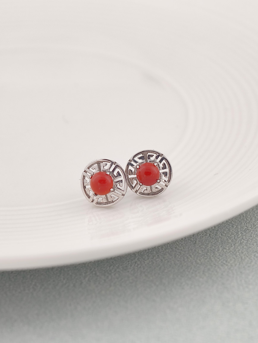 Natural South Red Agate Sterling Silver Earrings