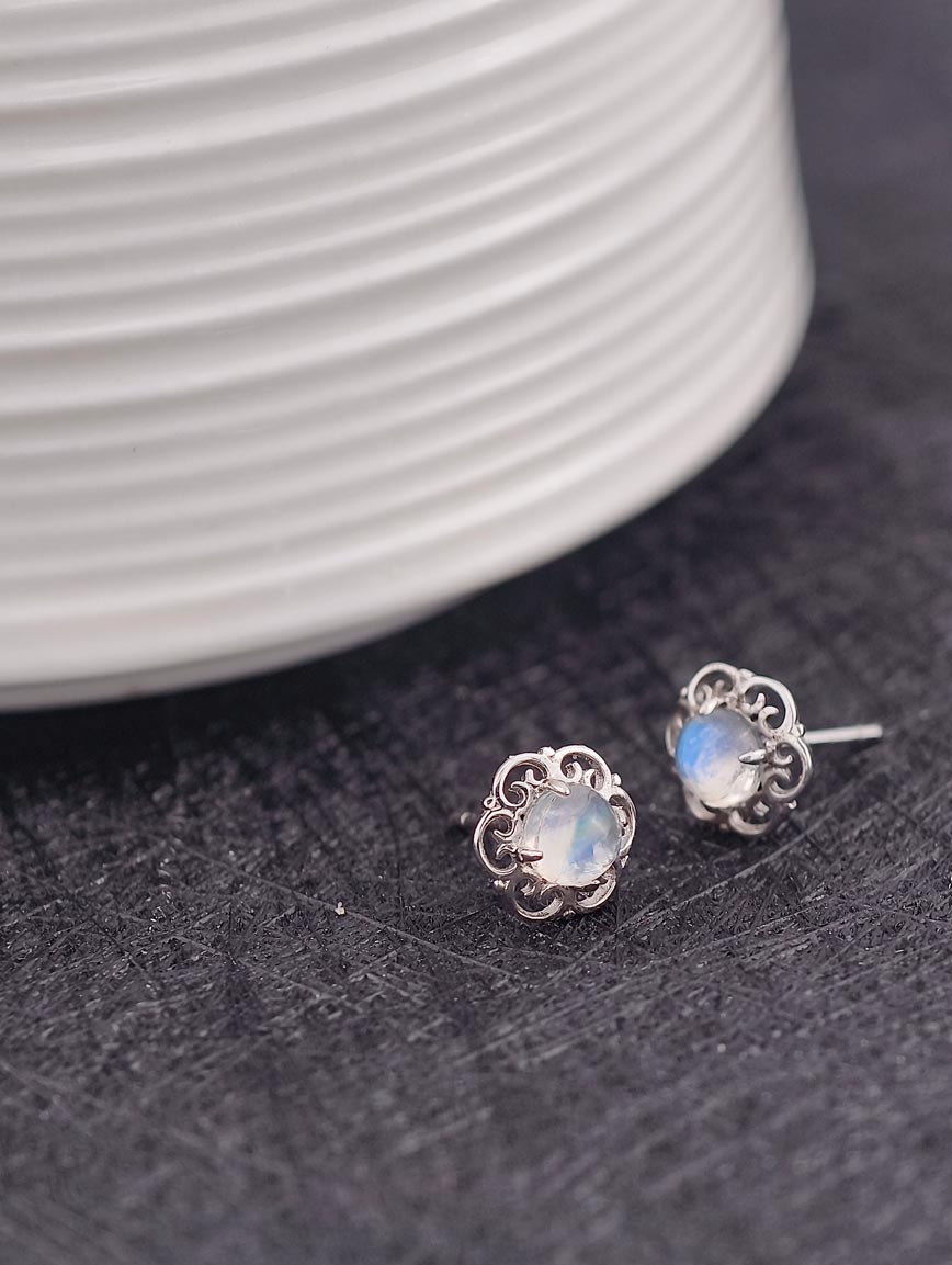 Natural Blue Moonstone Sterling Silver Earrings