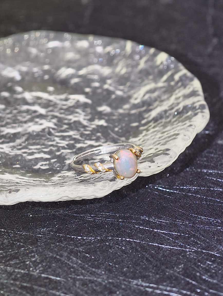 Sterling Silver Inlaid Natural Opal Design Ring