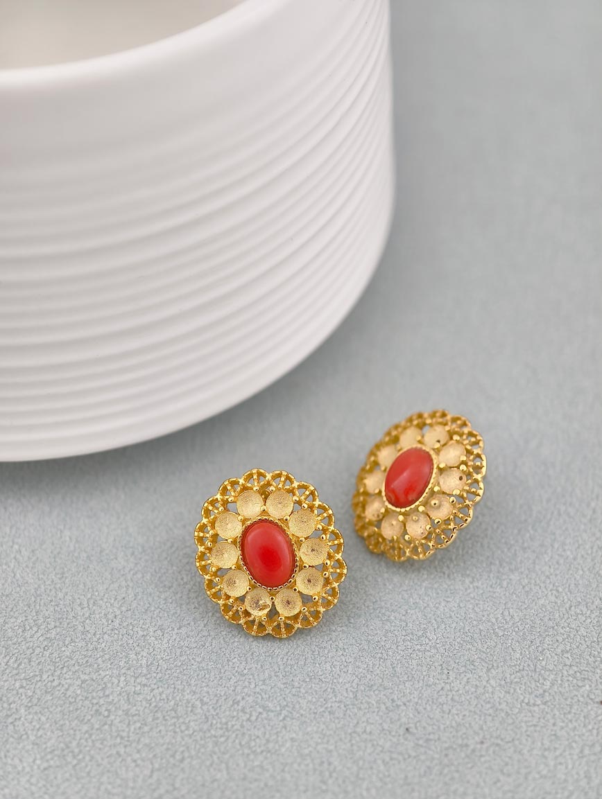 Natural Red Coral Exquisite Style Sterling Silver Earrings