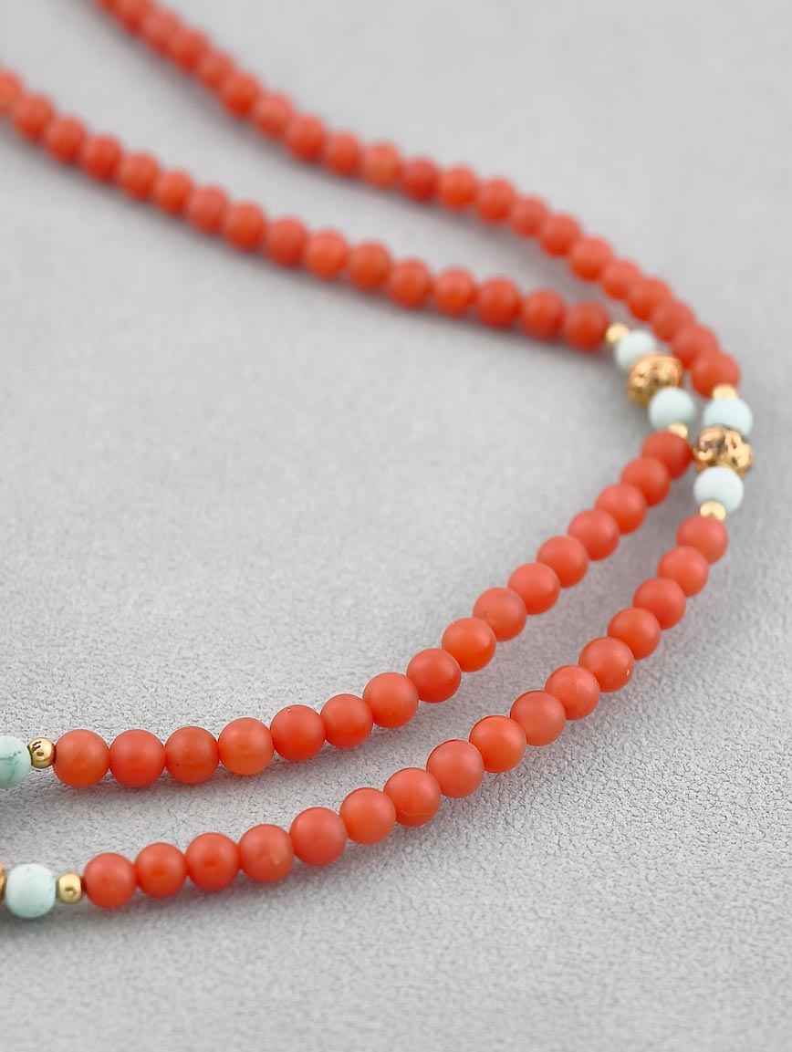 Natural Amber with South Red Agate and Turquoise Necklace
