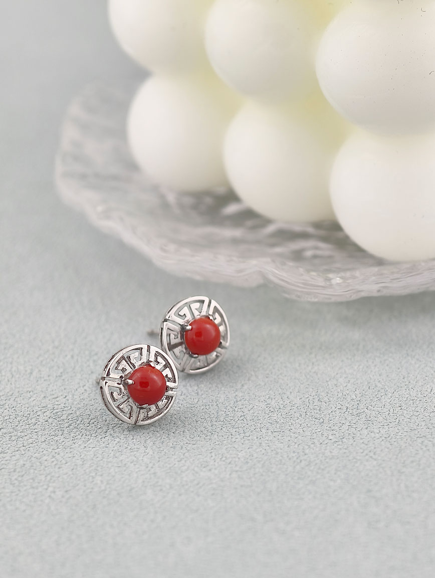 Natural South Red Agate Sterling Silver Earrings