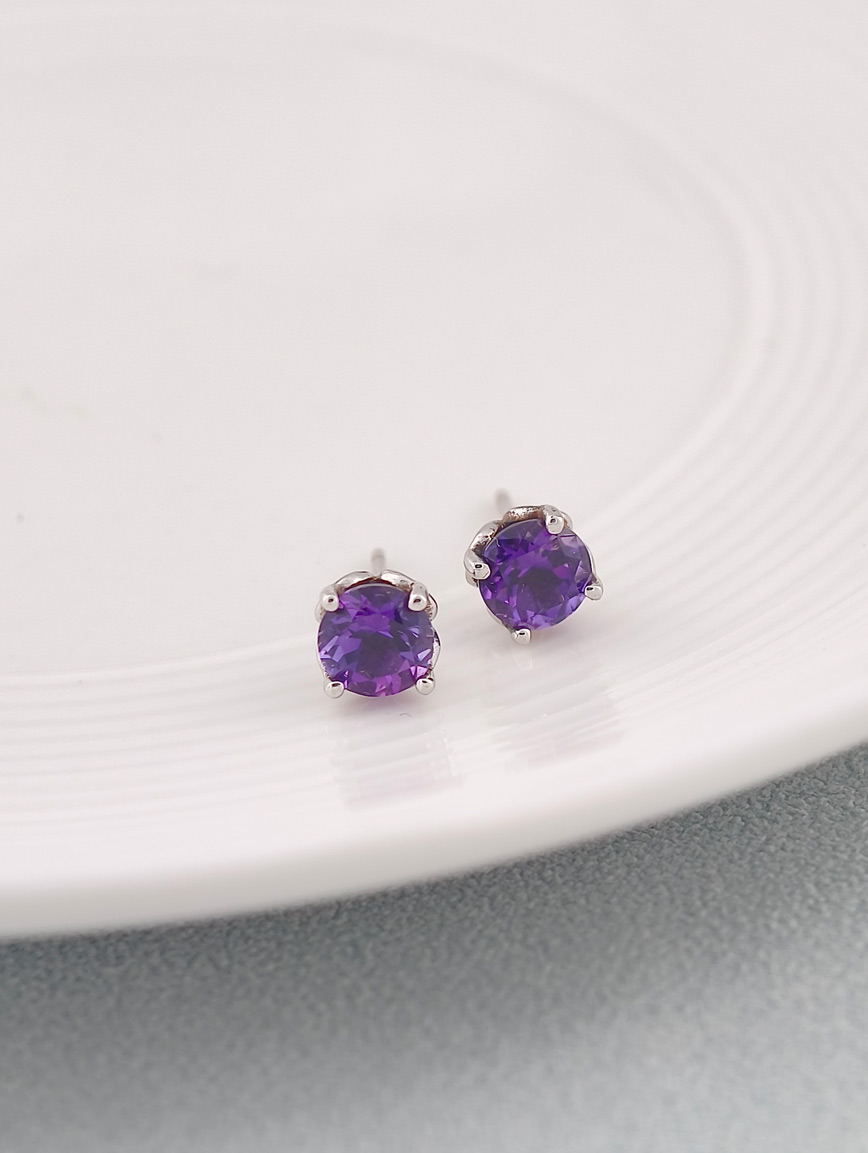 Natural Amethyst Simple Style Earrings