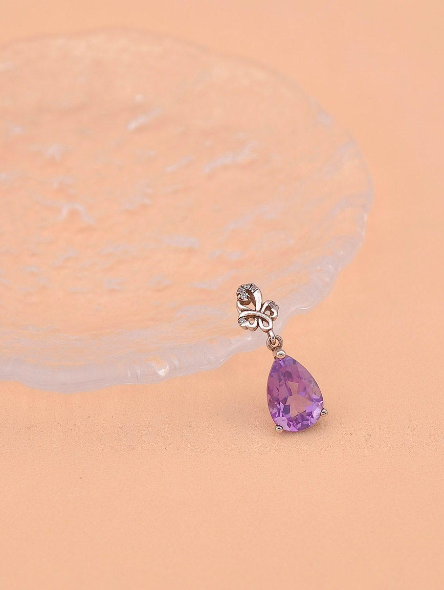 Natural Water Drop Amethyst Fashion Style Sterling Silver Pendant