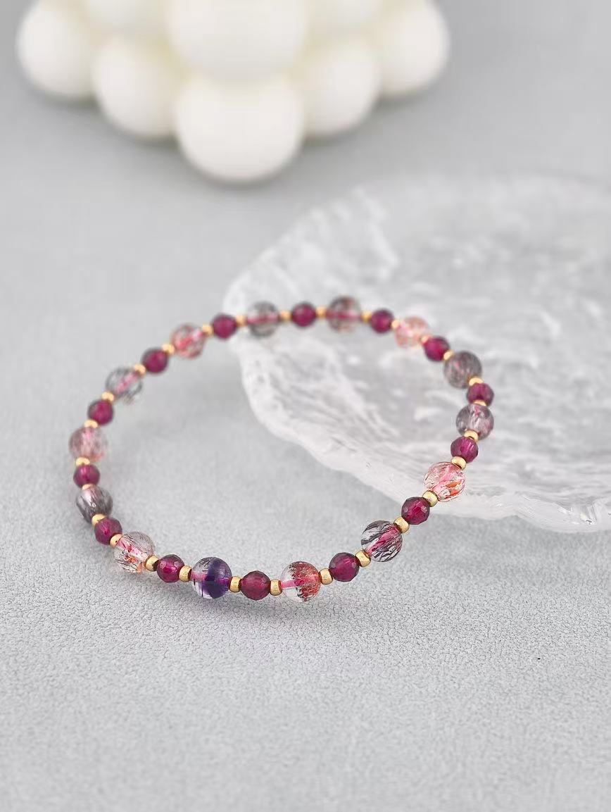 Natural Super Seven and Garnet Bracelet