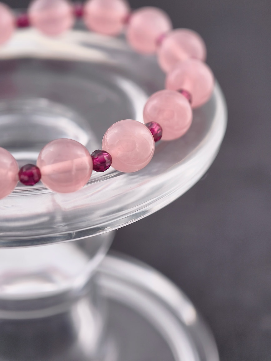 Madagascar Rose Quartz and Garnet Bracelet