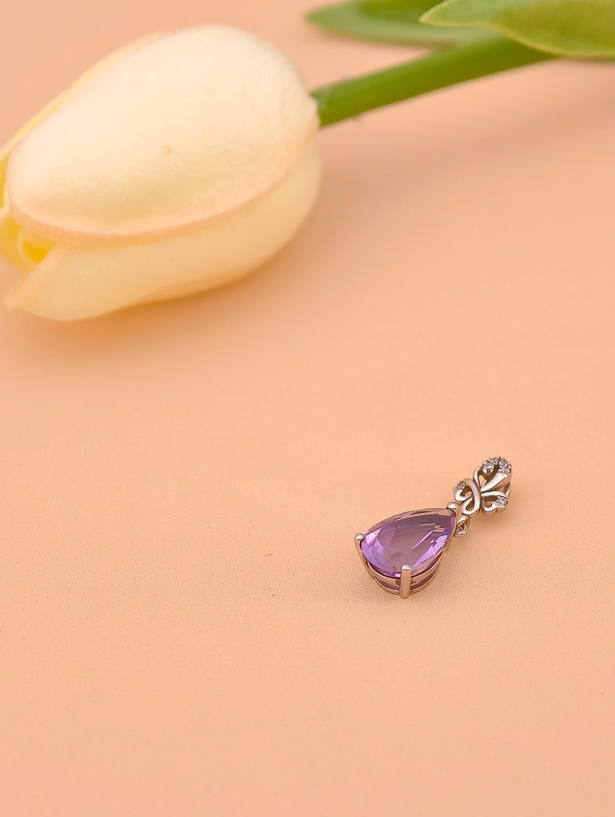 Natural Water Drop Amethyst Fashion Style Sterling Silver Pendant