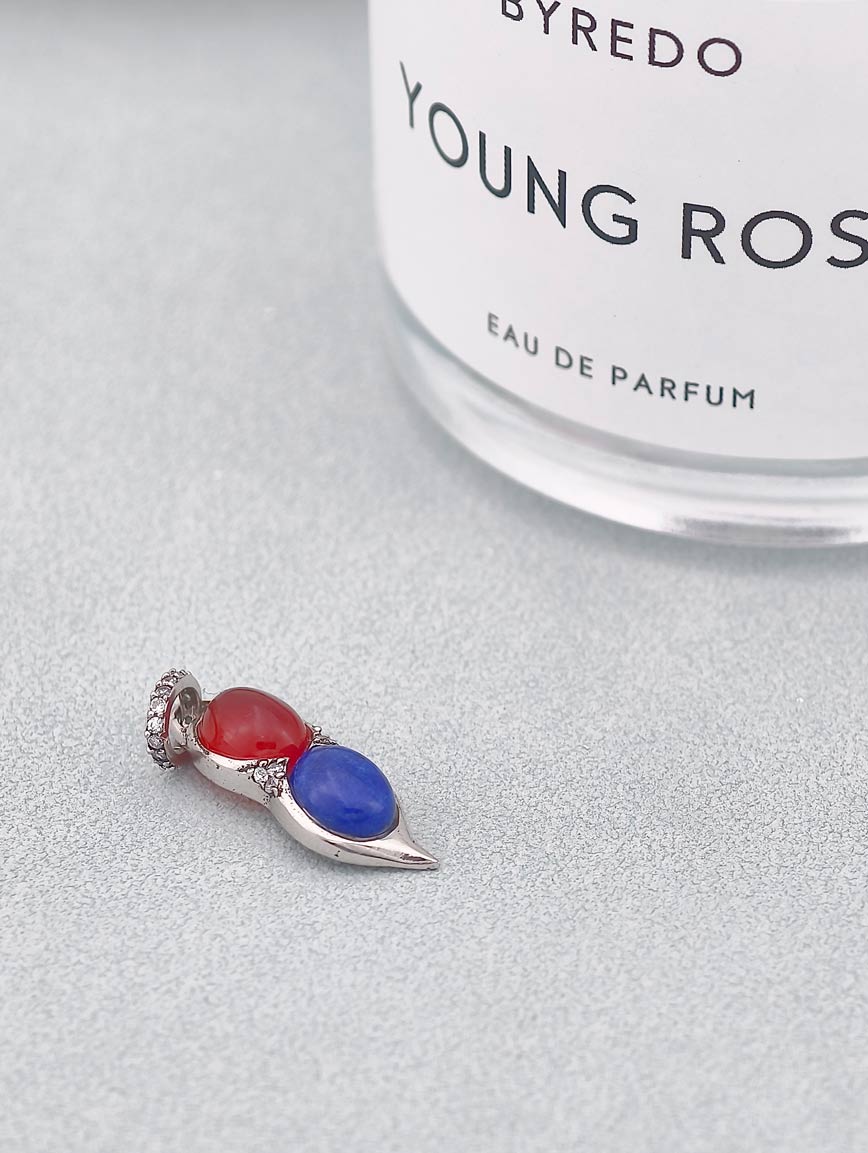 Natural Agate and Lapis Lazuli Sterling Silver Pendant