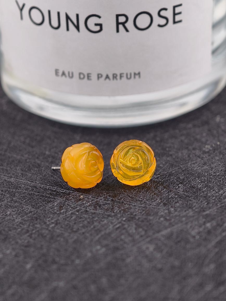 Natural Flower Shaped Amber Sterling Silver Earrings