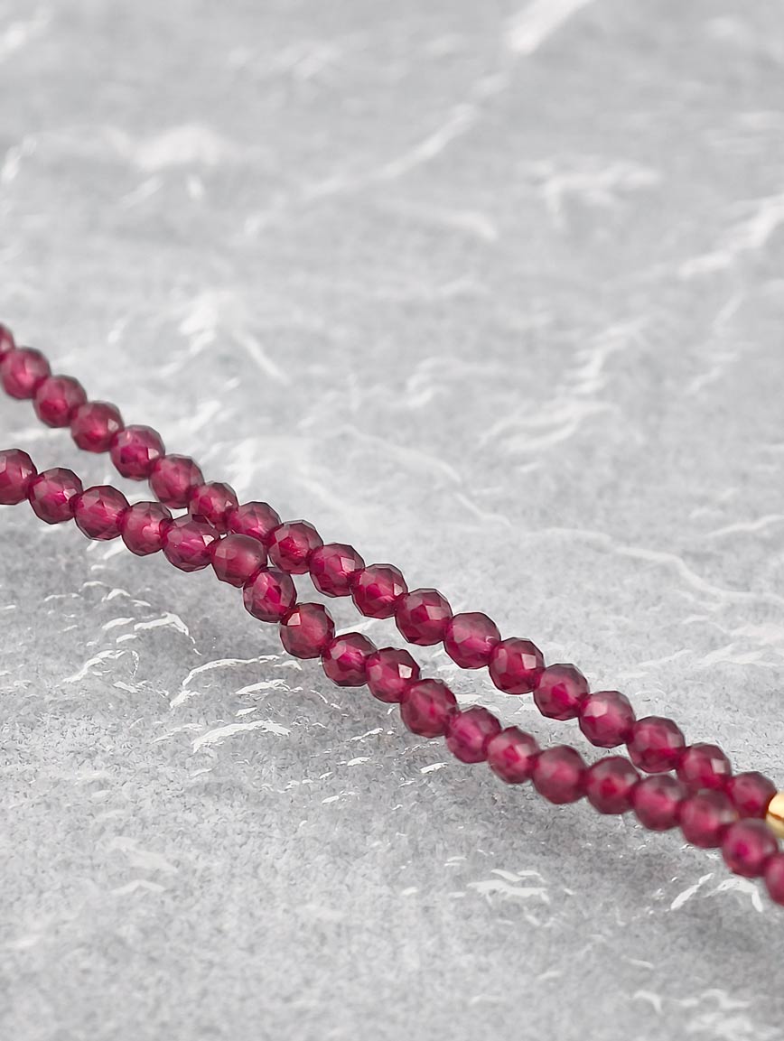 Natural Garnet and Copper Rutilated Quartz Super Seven Three-Wrap Bracelet