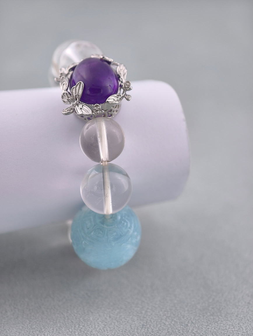 Natural Clear Quartz and Aquamarine Amethyst Rose Quartz Bracelet