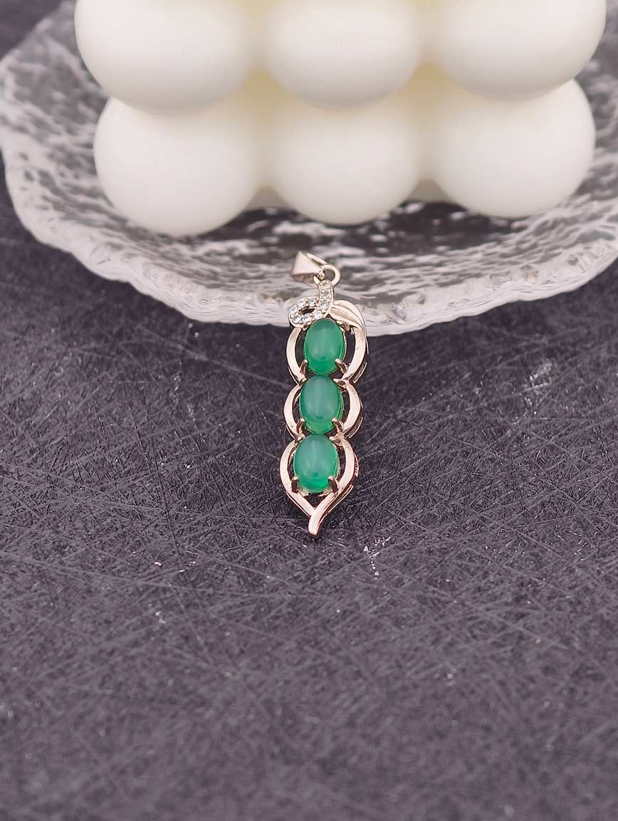 Natural Chrysoprase Green Beans Sterling Silver Pendant