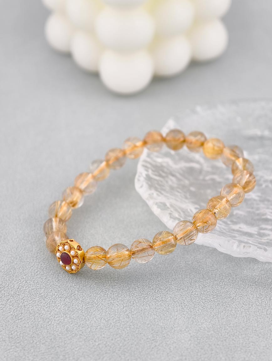 Natural Rutilated Quartz and Tourmaline Bracelet