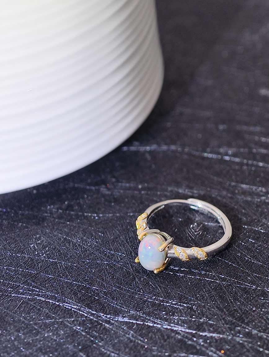 Sterling Silver Inlaid Natural Opal Design Ring