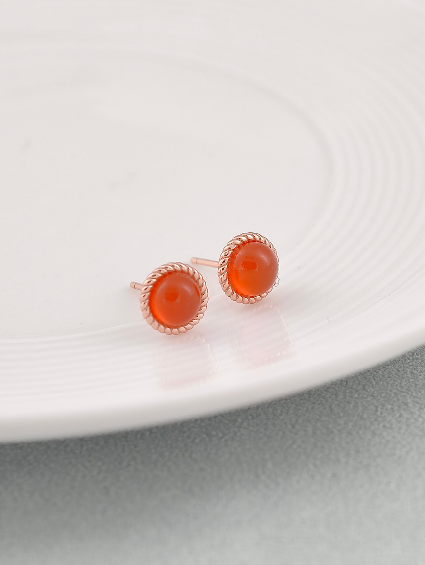 Natural South Red Agate Simple Style Sterling Silver Earrings