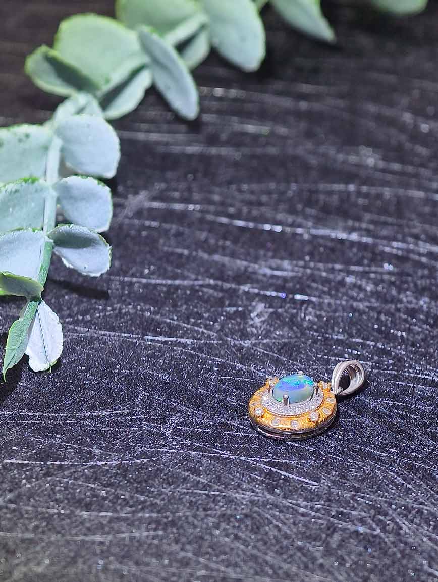 Natural Opal Sterling Silver Gold Plated Seiko Pendant