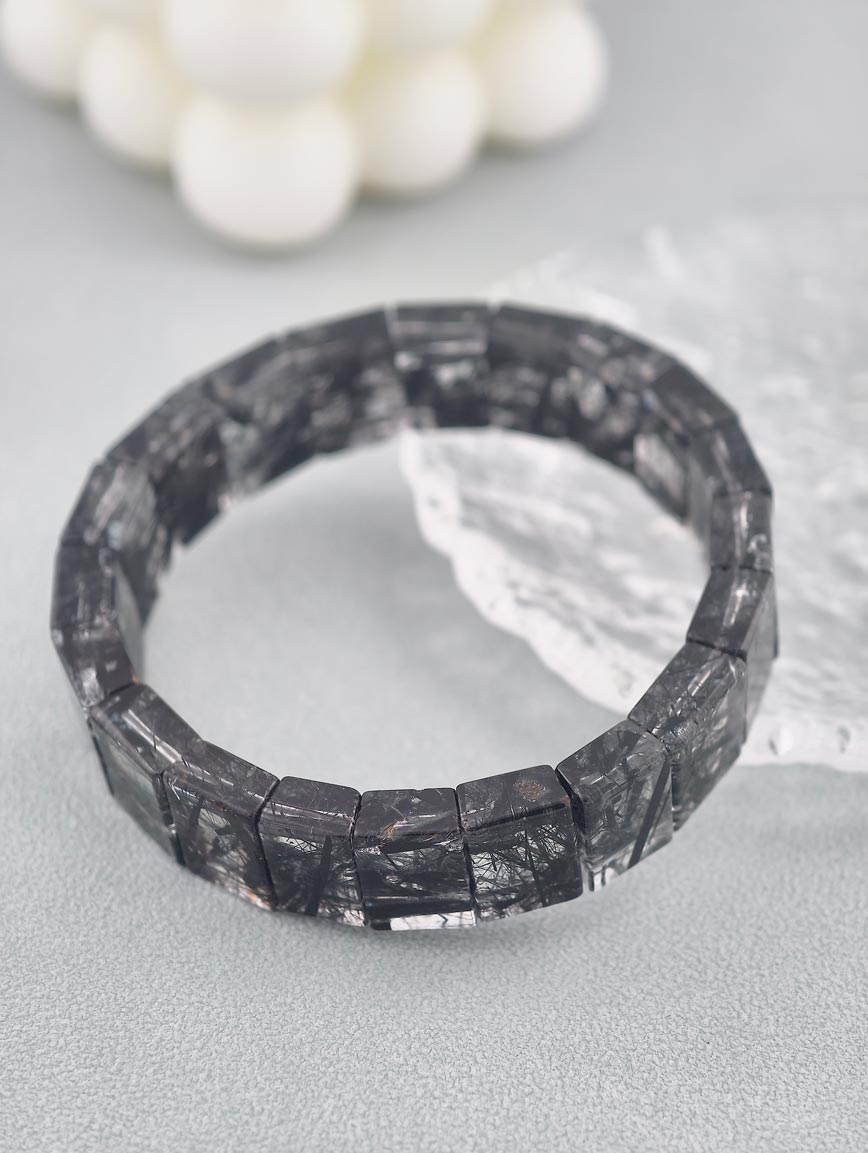Natural Black Rutilated Quartz Simple Style Bracelet