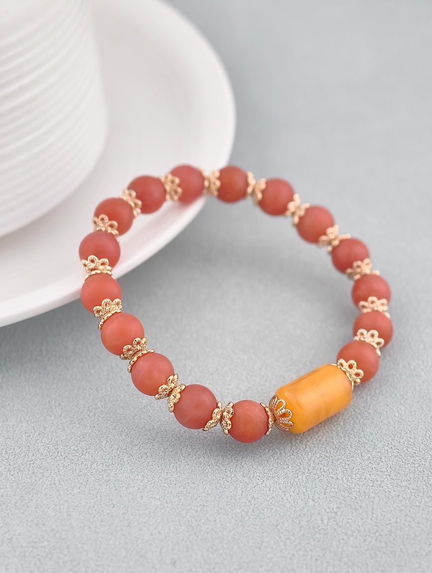 Natural South Red Agate and Beeswax Bracelet
