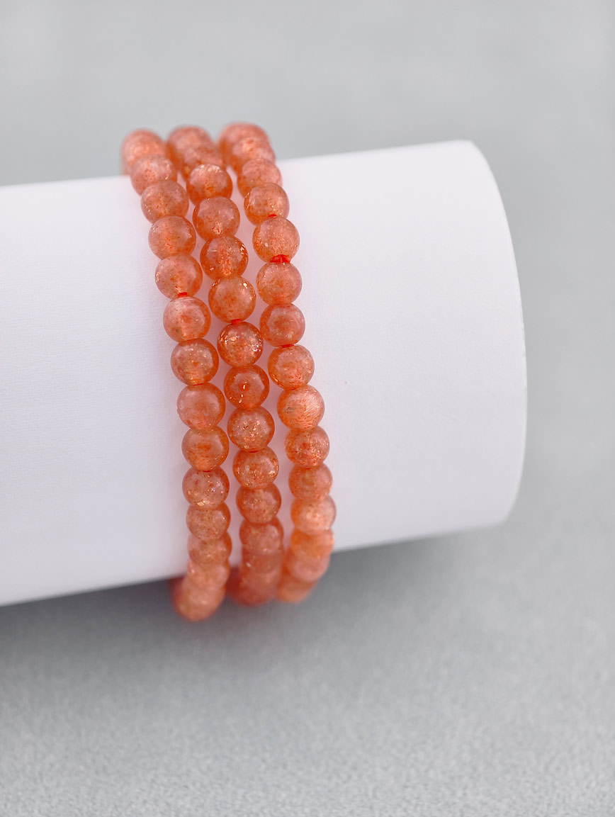 Natural Golden Strawberry Quartz Three-Wrap Bracelet