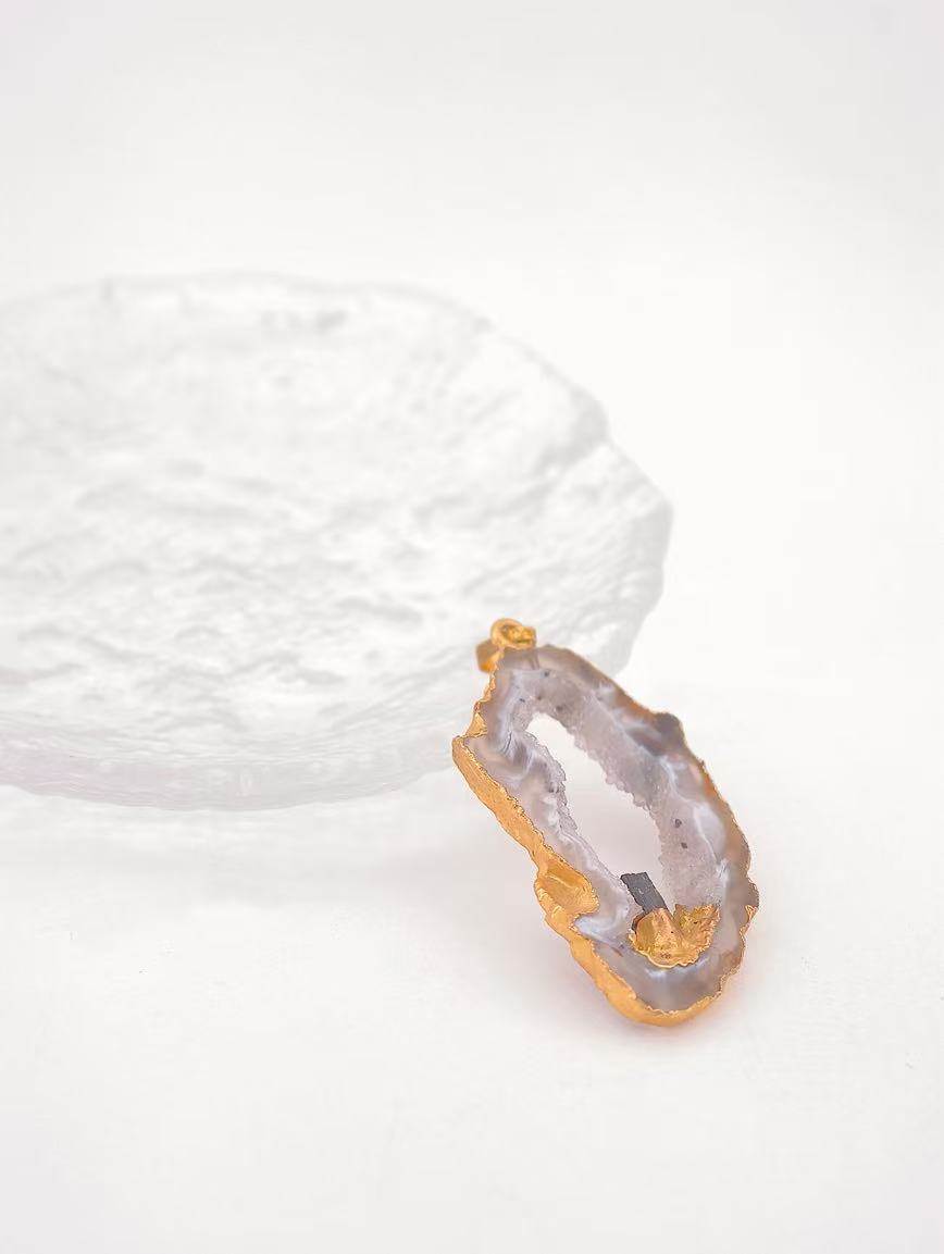 Agate and Black Tourmaline Raw Stone Pendant