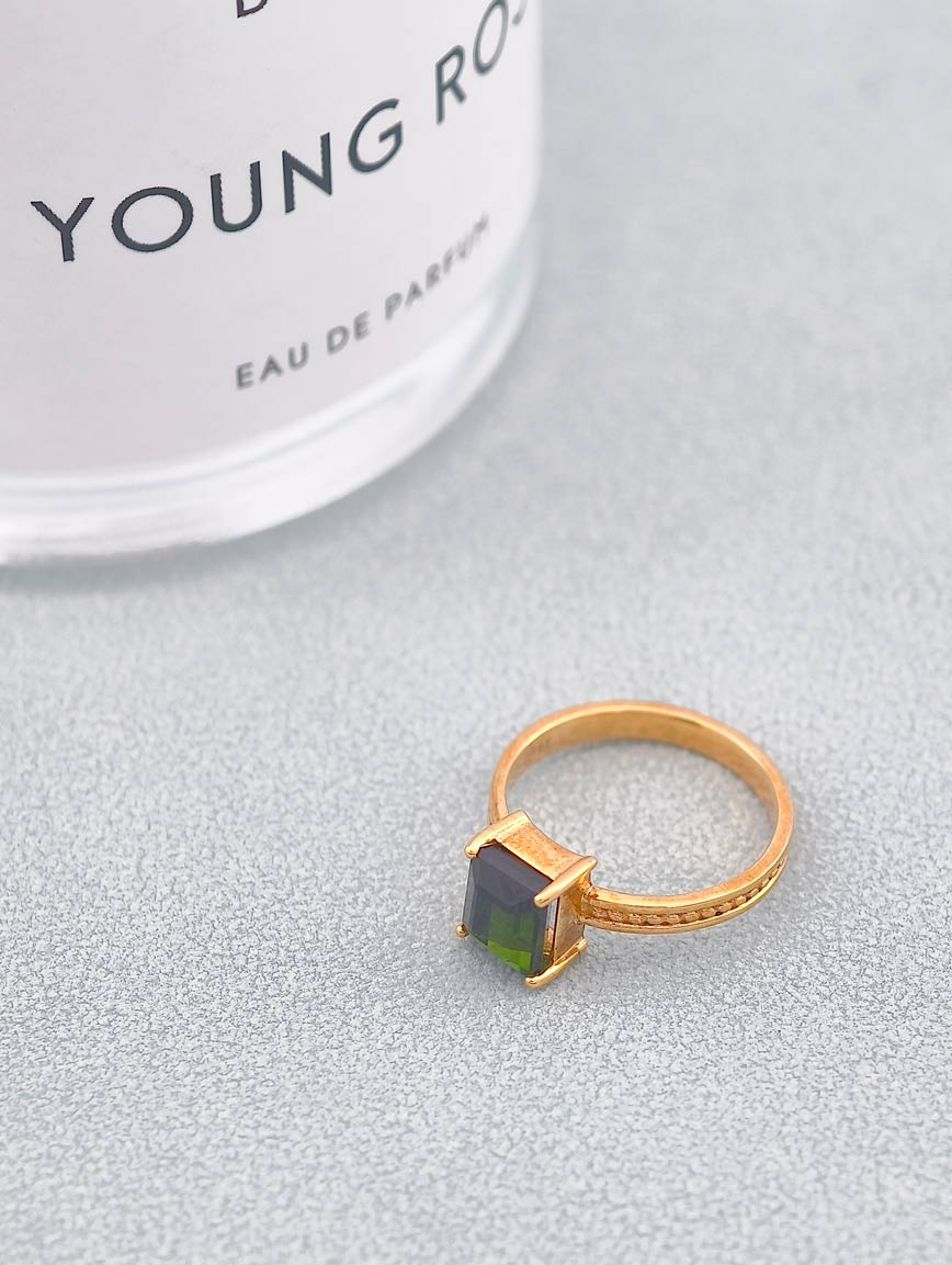 Natural Square Green Tourmaline Ring
