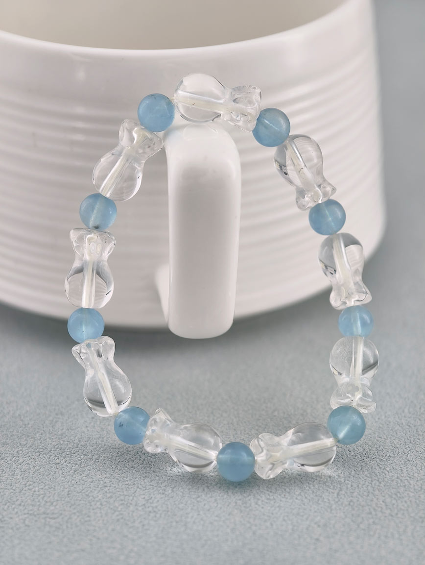Clear Quartz Lucky Bag and Aquamarine Bracelet