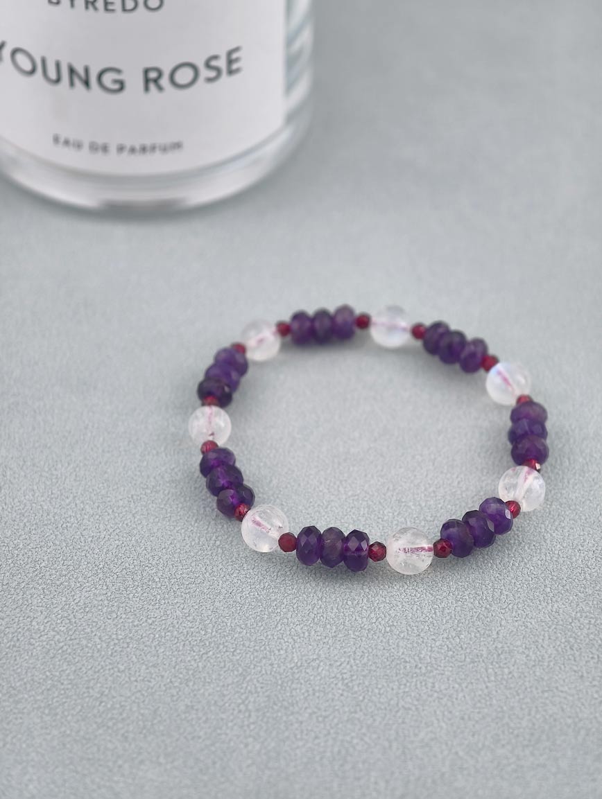 Natural Amethyst and Moonstone Garnet Bracelet
