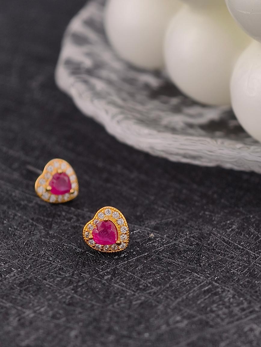 Natural Heart Ruby Sterling Silver Earrings