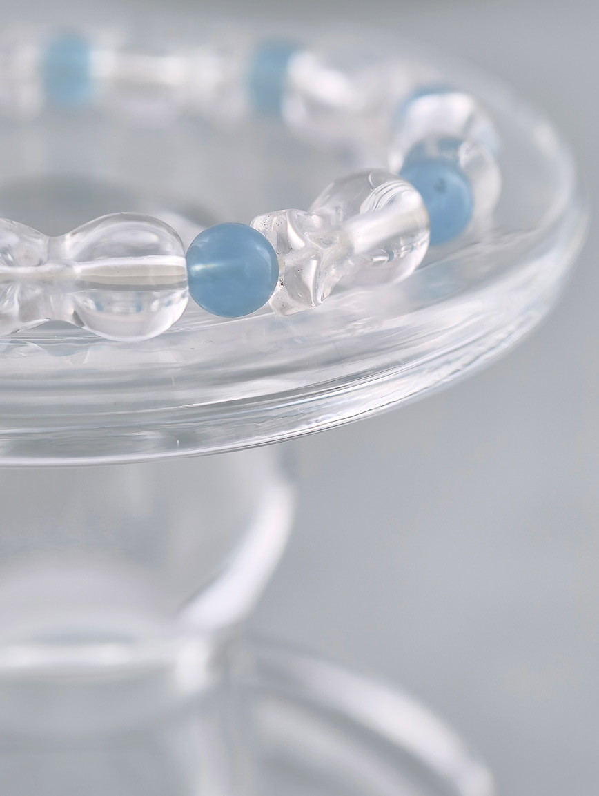 Clear Quartz Lucky Bag and Aquamarine Bracelet