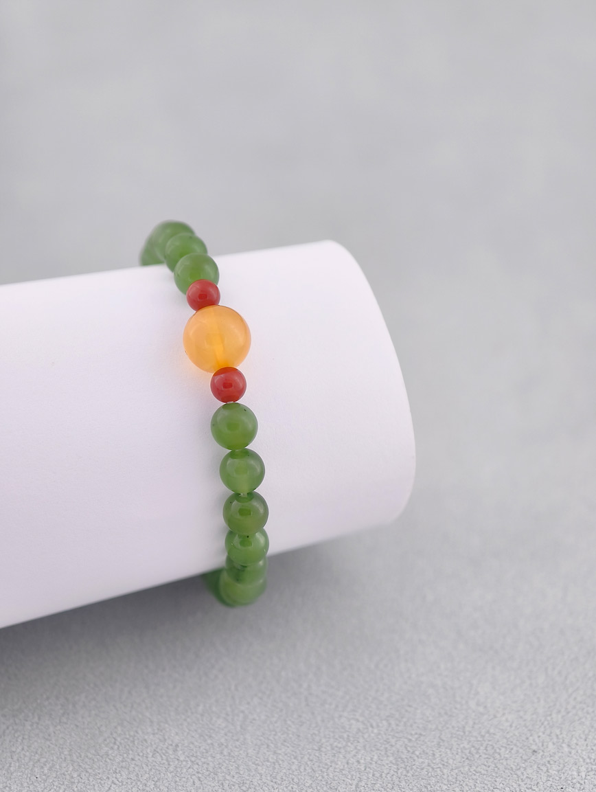 Natural Jasper and South Red Agate Beeswax Bracelet